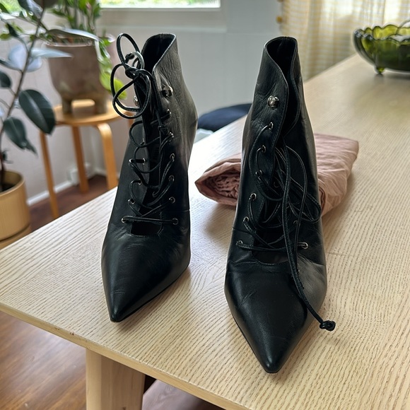 MIU MIU LACE UP STILETTO ANKLE BOOTS - Picture 17 of 17